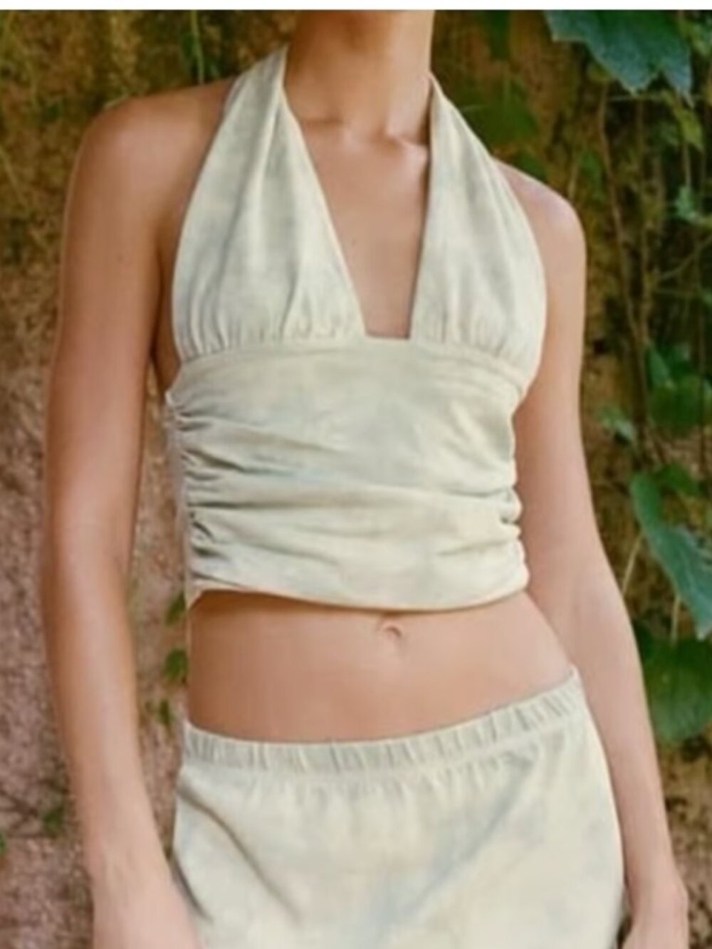 Zara Light Green Tie Dye Cropped Halter Top Size Large